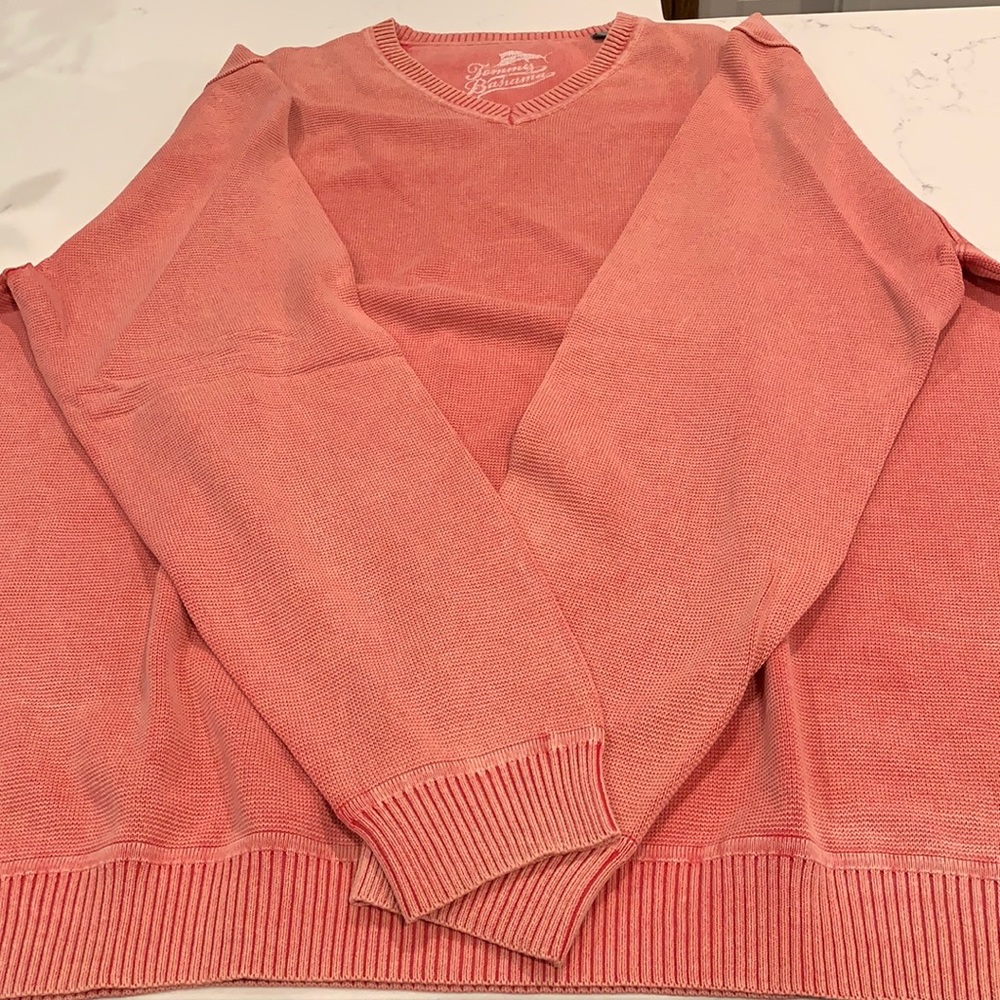 Tommy Bahama V-neck cotton sweater, coral, size large
